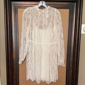 NWT Wilfred Vienna Lace Mock neck Babydoll Dress Ivory